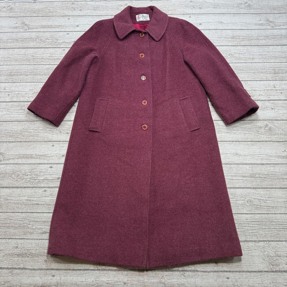 Vintage 90s D'Allard's Wool Overcoat Women's 14 Burgundy Mohair Button Up Canada